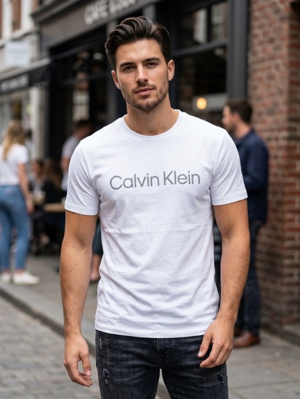 Calvin Klein White Short Sleeve Tee with Silver Logo